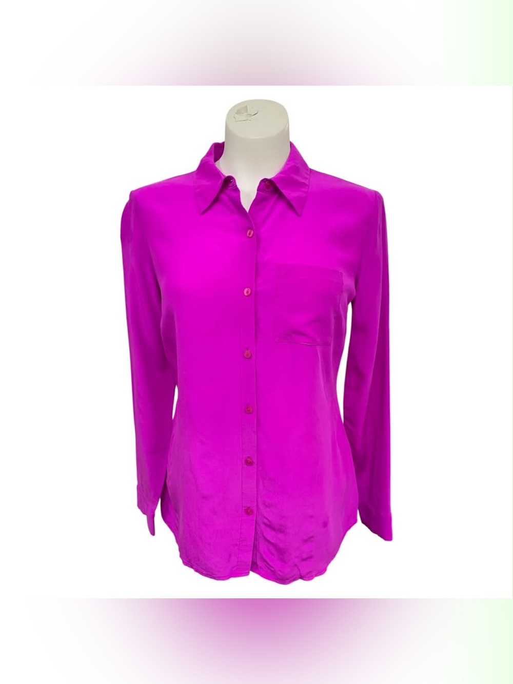 Worthington 100% Of Silk Button-Down Blouse in Bright Magenta Size S
